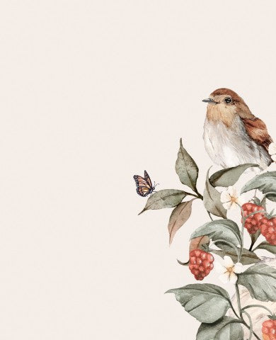 SoftShell a painting of a bird sitting on a branch with berries