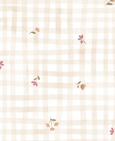 Musselin einen beige-rosa karierten Stoff mit Blumen