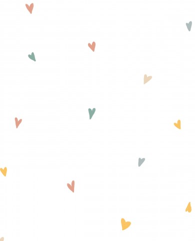 Satin cotton a white background with colorful hearts on it