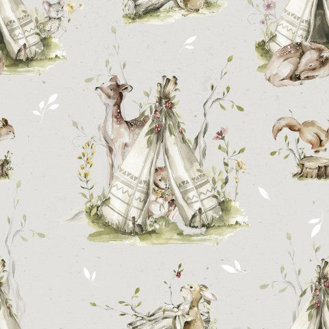 Des animaux en tissu imperméable et un tipi