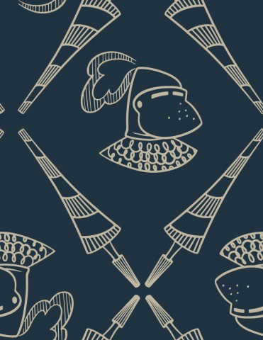 Rib Jersey Rittern und Schwertern auf blauem Hintergrund