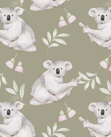  Koalas de algodón satinado sobre fondo verde