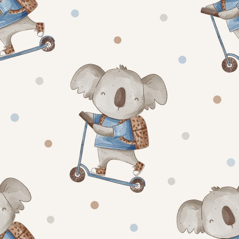Muslin with a cute koala riding a scooter