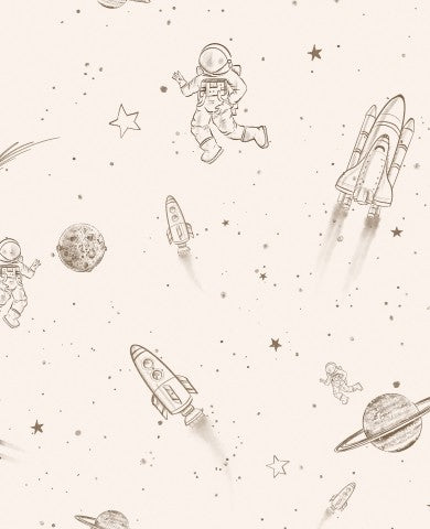Papier peint spatial en mousseline sans couture avec fusées et vaisseaux spatiaux