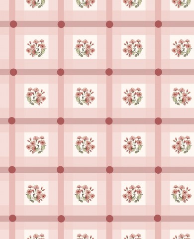  Panama, motivo a quadri rosa e bianchi con fiori