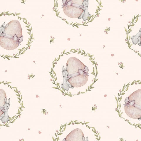 French Terry Watercolor Easter Bunnies and Flowers