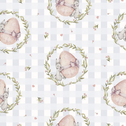 Canvas Baumwolle Króliczki - kratka niebieska Stoffmeterware fürs Nähen, ideal für Kleidung und Accessoires mit einem einzigartigen Blau-Tönung, hochwertige Ba