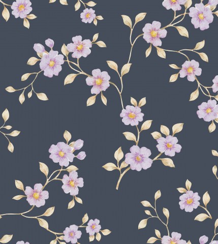  Motivo floreale Panama con fiori viola su sfondo scuro