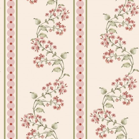  Carta da parati impermeabile senza cuciture con fiori rosa e foglie verdi