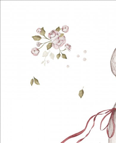  Raso di cotone, acquerello di una bambina con fiori rosa
