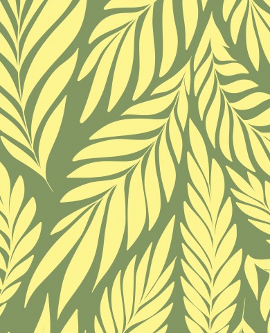 Muslin Lemon White Tropical Leaves on Green