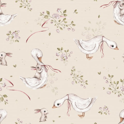 Jersey Lets be friends 20x20cm beige