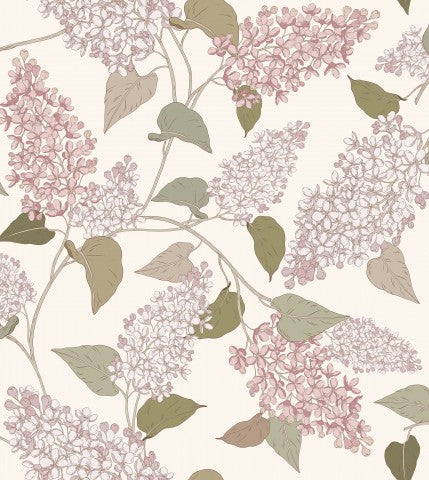 Muslin floral pattern with purple flowers and leaves