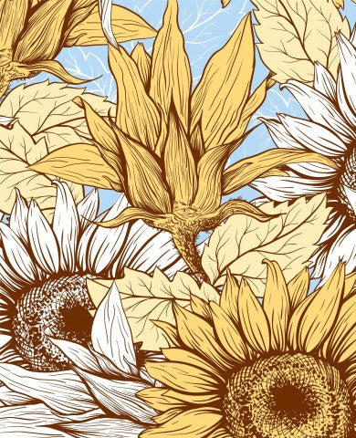 Wasserdichter Stoff Line Art Sunflowers on Blue