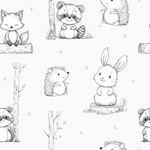 Waterproof fabric line art forest animals