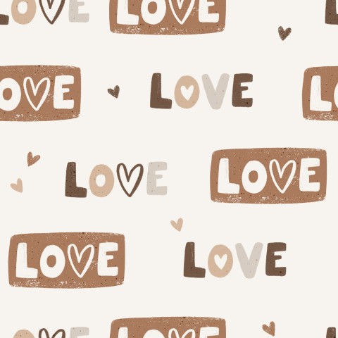 Satin cotton a brown and white pattern with the word love