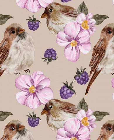 Jersey Lovely Birds Beige