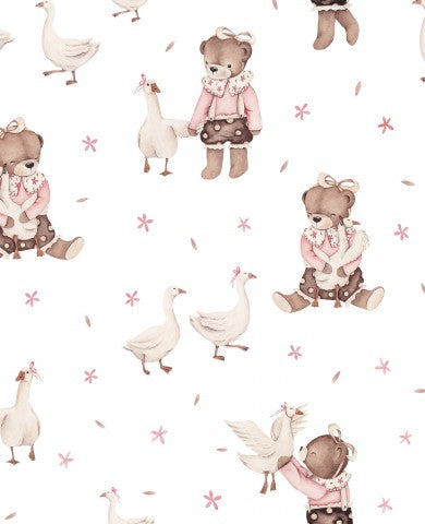 Wasserdichter Stoff Mädchen Teddy mit Gänsen 25x25