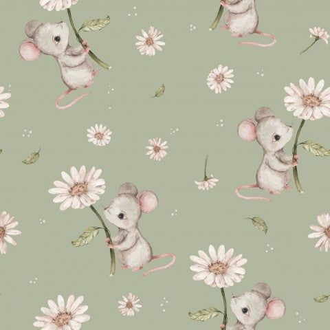 Jersey mouse with daisies green