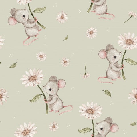 Jersey mouse with daisies light green