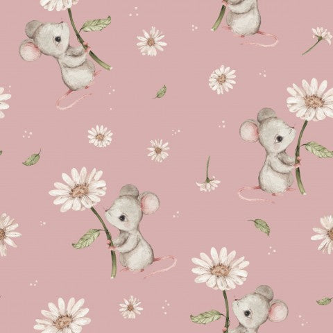 Jersey mouse with daisies pink