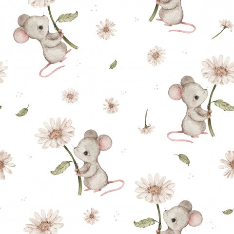 Canvas cotton cute mice and daisies