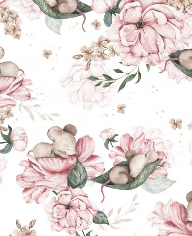 Satin Baumwolle Mäusen und Blumen