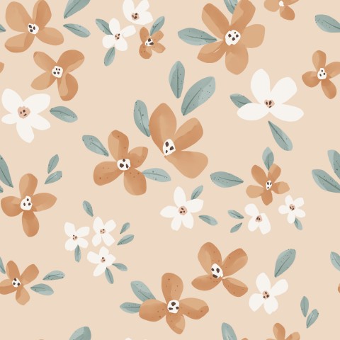 French Terry motif floral sur fond beige