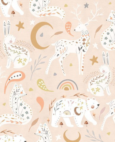 Canvas cotton animals and stars on a pink background
