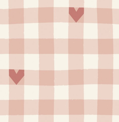Waterproof fabric Mini Gingham with Hearts Pastel Pink