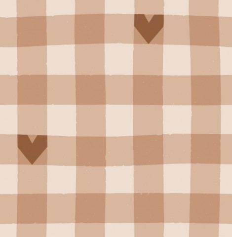 Wasserdichter Stoff Mini Gingham with Hearts Warm Brown