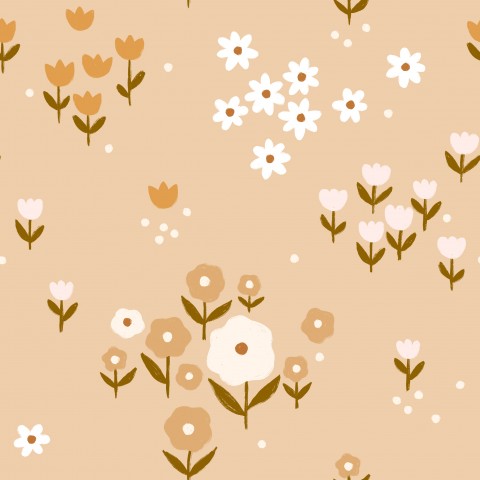 Wasserdichter Stoff Minimalistic flowers Beige