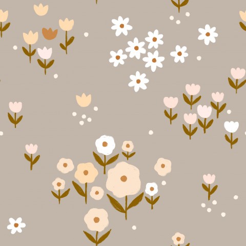 Wasserdichter Stoff Minimalistic flowers Grey