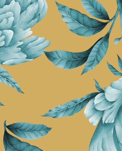 Rib Jersey ein Blumenmuster mit blauen Blumen auf gelbem Hintergrund