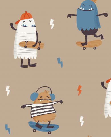 Monstres en tissu imperméable sur des skateboards