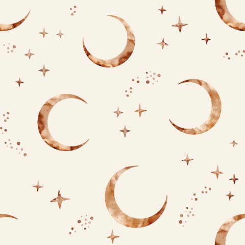 Wasserdichter Stoff moon and stars copper ecru