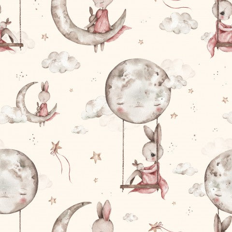 Satin cotton bunny, moon and stars