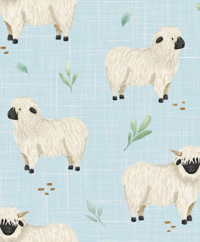 Jersey Cute Sheep on Blue
