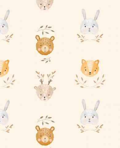 Jersey Cute Animal Heads – ecru