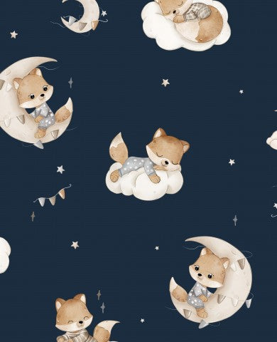 Canvas cotton foxes on the moon and the stars