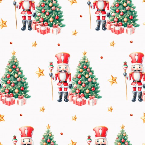 Motivo natalizio in French Terry con schiaccianoci e albero di Natale
