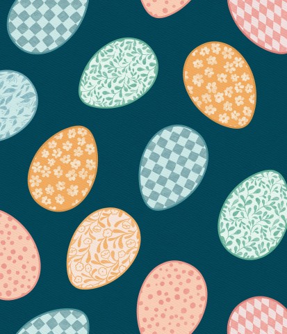  Huevos de Pascua coloridos de algodón satinado sobre fondo azul oscuro