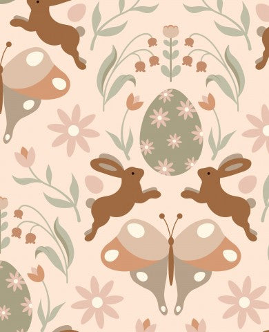 Motif de Pâques Panama avec des lapins et des papillons