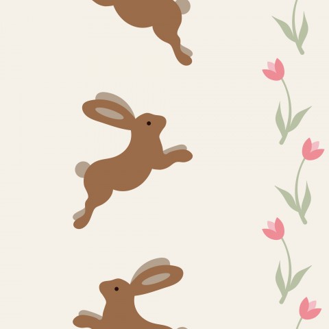 Muslin bunnies and tulips on beige background