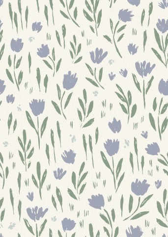 Wasserdichter Stoff Painted Flowers Summer Meadow Blue