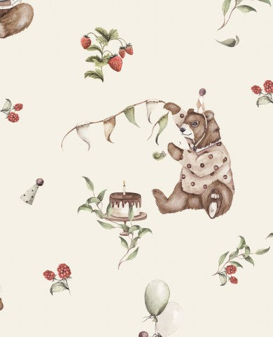 Rib Jersey eine nahtlose Tapete mit Teddybären und Erdbeeren