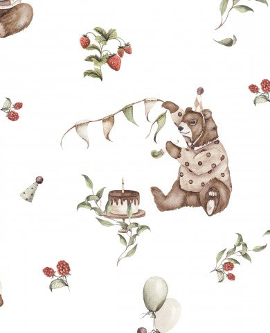 French Terry Teddybären und Erdbeeren