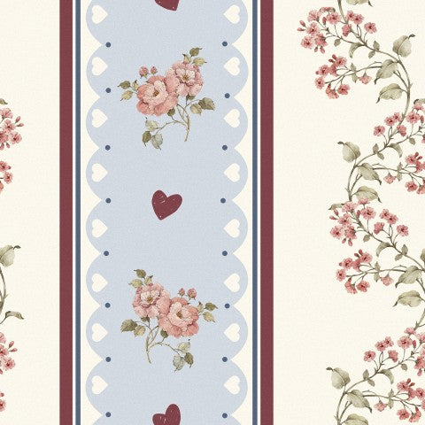  Maglia a coste, carta da parati floreale con cuori e rose