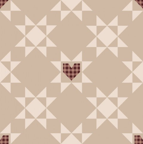 Wasserdichter Stoff Patchwork Star and Gingham Heart Brown