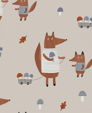 Toile coton renards et champignons